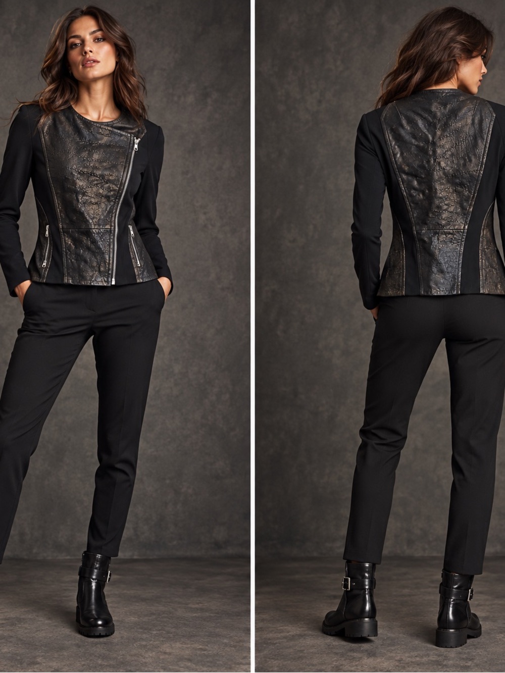 Ted Baker London Black Leather Meyaa Moto Panel Zip Jacket SZ 12 Med